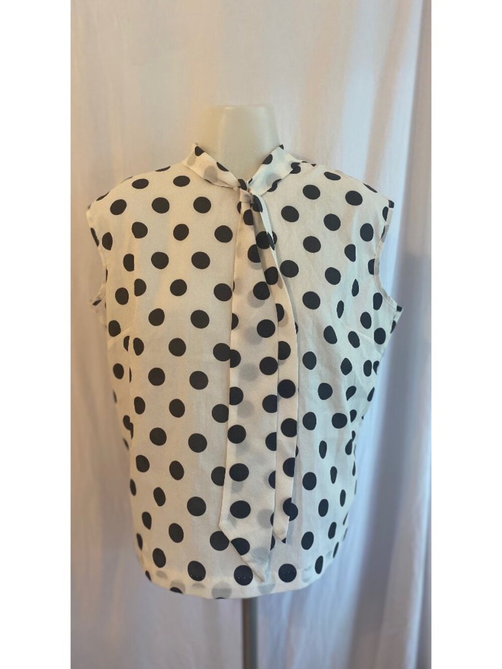 Sybil Vintage Styled Black And White Polka Dot Bow Tie Blouse